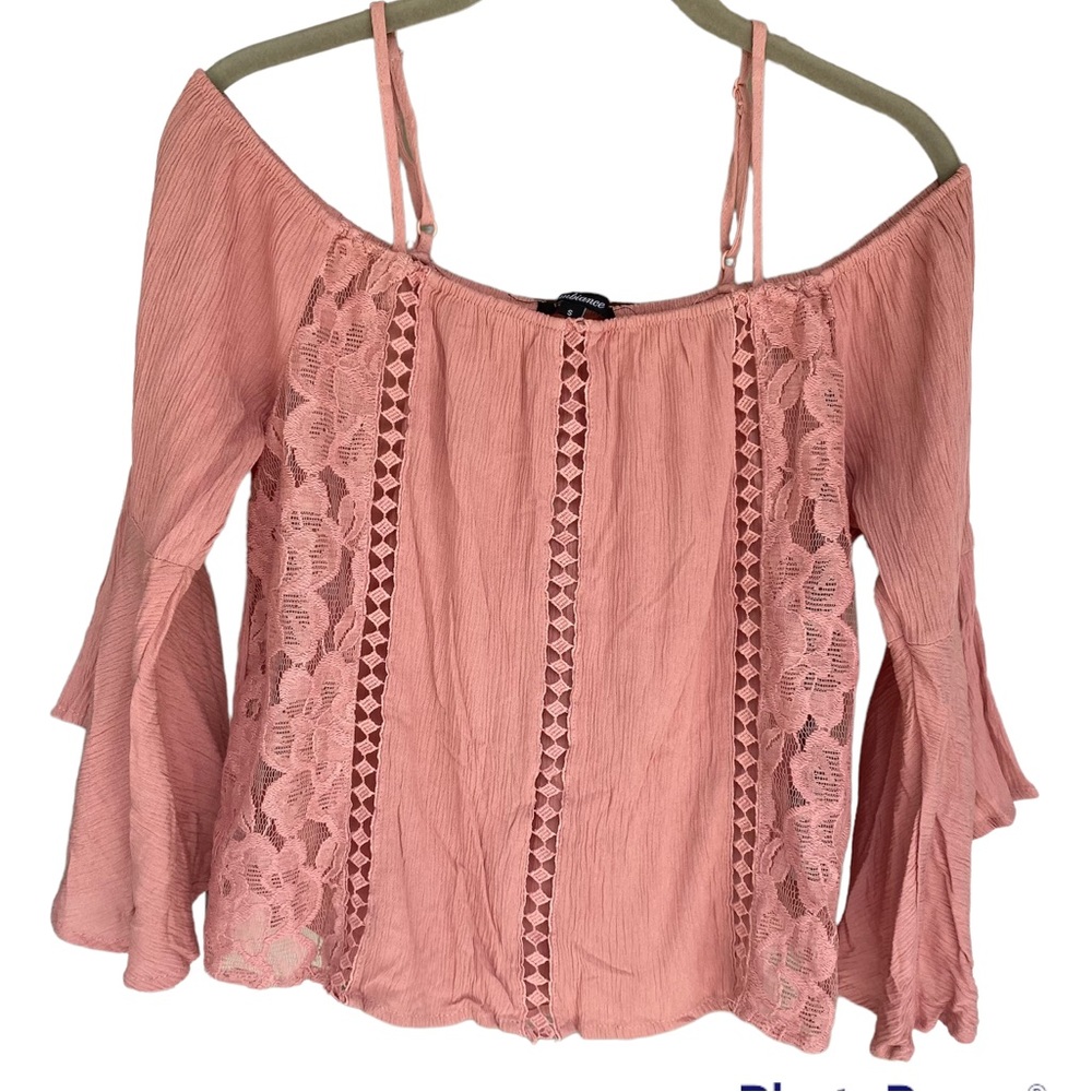 Ambiance Women’s Crochet Cold Shoulder Bell Sleeve Top